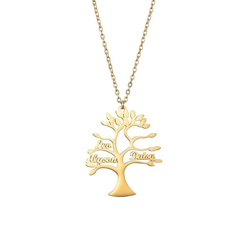 Personalised Stainless Steel Family Tree of Life Necklace Mood Royal