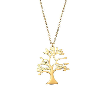 Personalised Stainless Steel Family Tree of Life Necklace Mood Royal