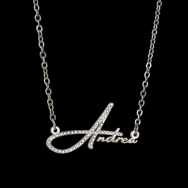 DIY Letters Full Diamond Titanium Steel Necklace Foreign Trade Amazon Hot Stainless Steel Name Clavicle Chain For Girlfriend Gift Mood Royal
