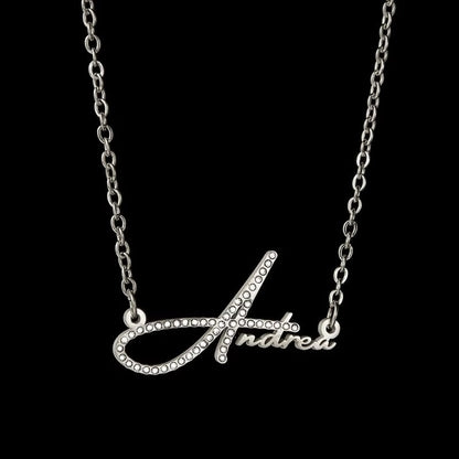 DIY Letters Full Diamond Titanium Steel Necklace Foreign Trade Amazon Hot Stainless Steel Name Clavicle Chain For Girlfriend Gift Mood Royal