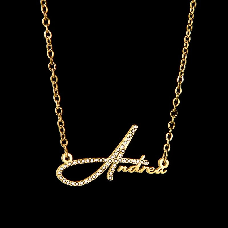 DIY Letters Full Diamond Titanium Steel Necklace Foreign Trade Amazon Hot Stainless Steel Name Clavicle Chain For Girlfriend Gift Mood Royal
