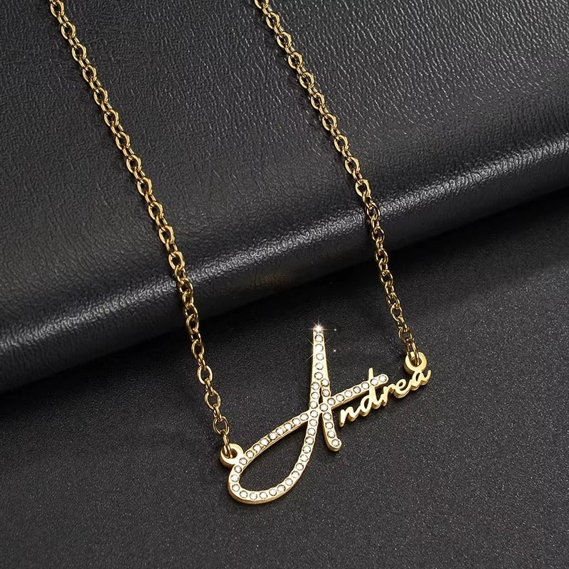 DIY Letters Full Diamond Titanium Steel Necklace Foreign Trade Amazon Hot Stainless Steel Name Clavicle Chain For Girlfriend Gift Mood Royal