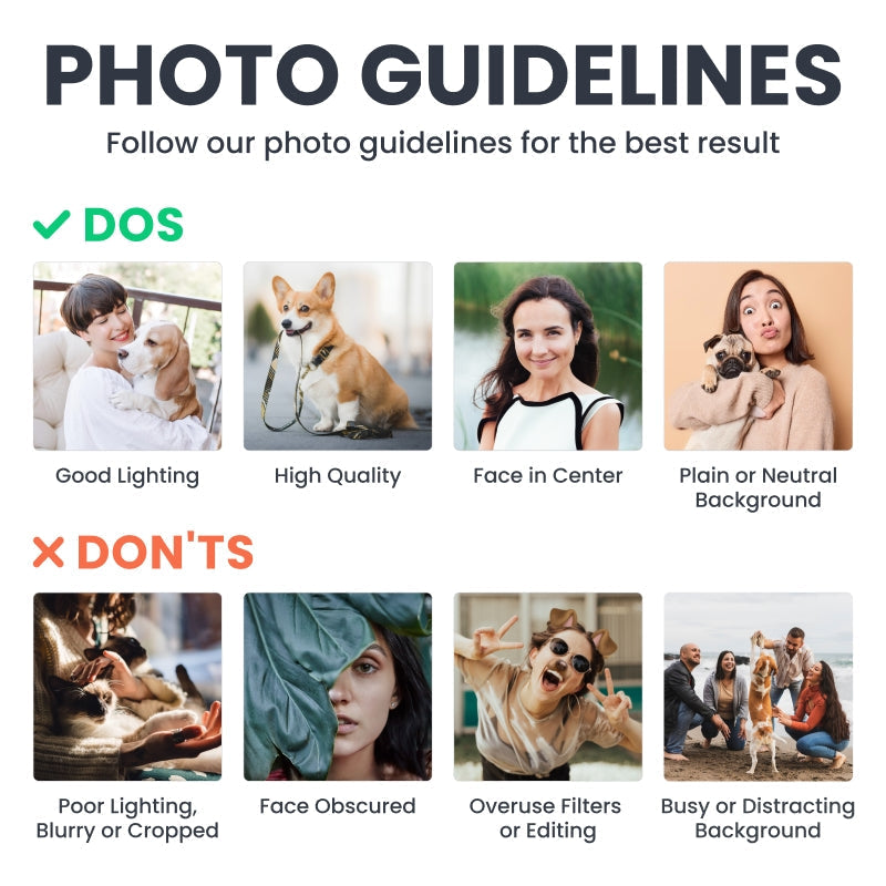 Photo guidelines for memorial keychain: clear face, avoid blurry photos. Personalized sympathy gift.