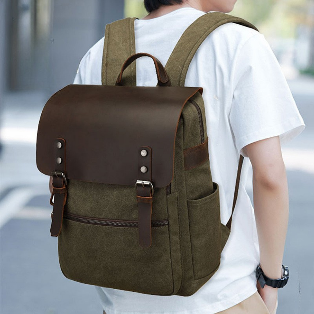 Heritage Flap Pack — Mocha Canvas & Dark Leather Mood Royal