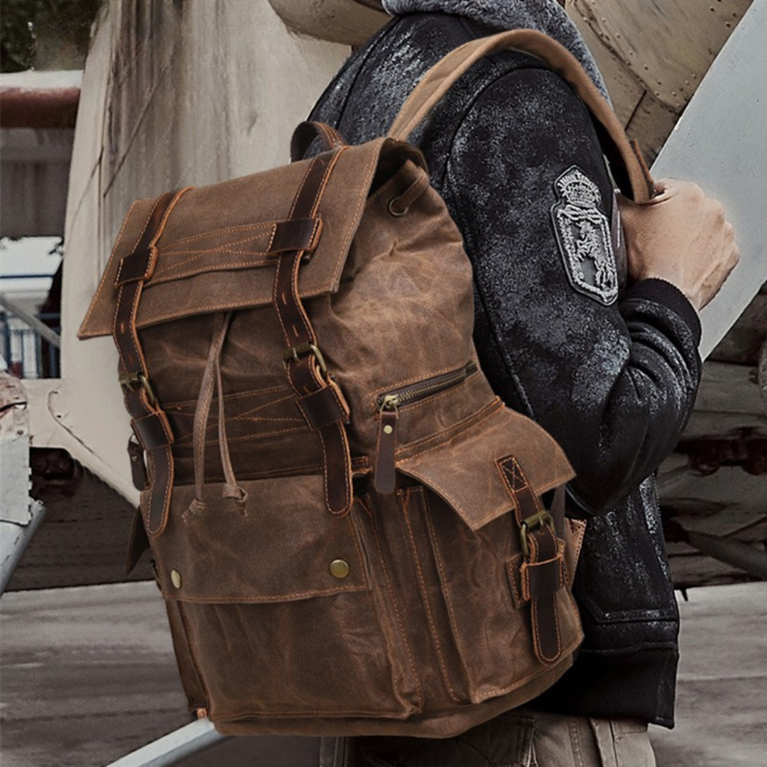 Walnut Heritage Rucksack — Waxed Canvas & Leather Mood Royal